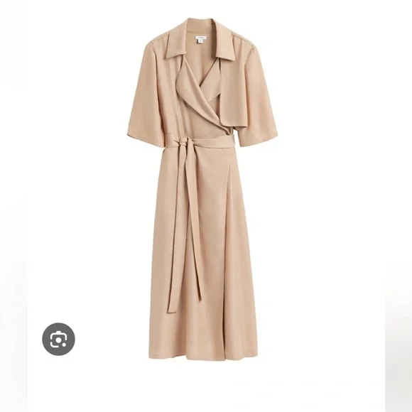 Cuyana Trench Wrap Midi Dress in Tan - Picture 2 of 12